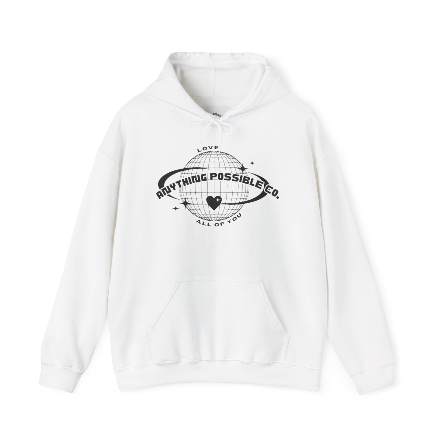 Anything Possible Co. Logo Hoodie — Inspirational Heart Globe Hoodie