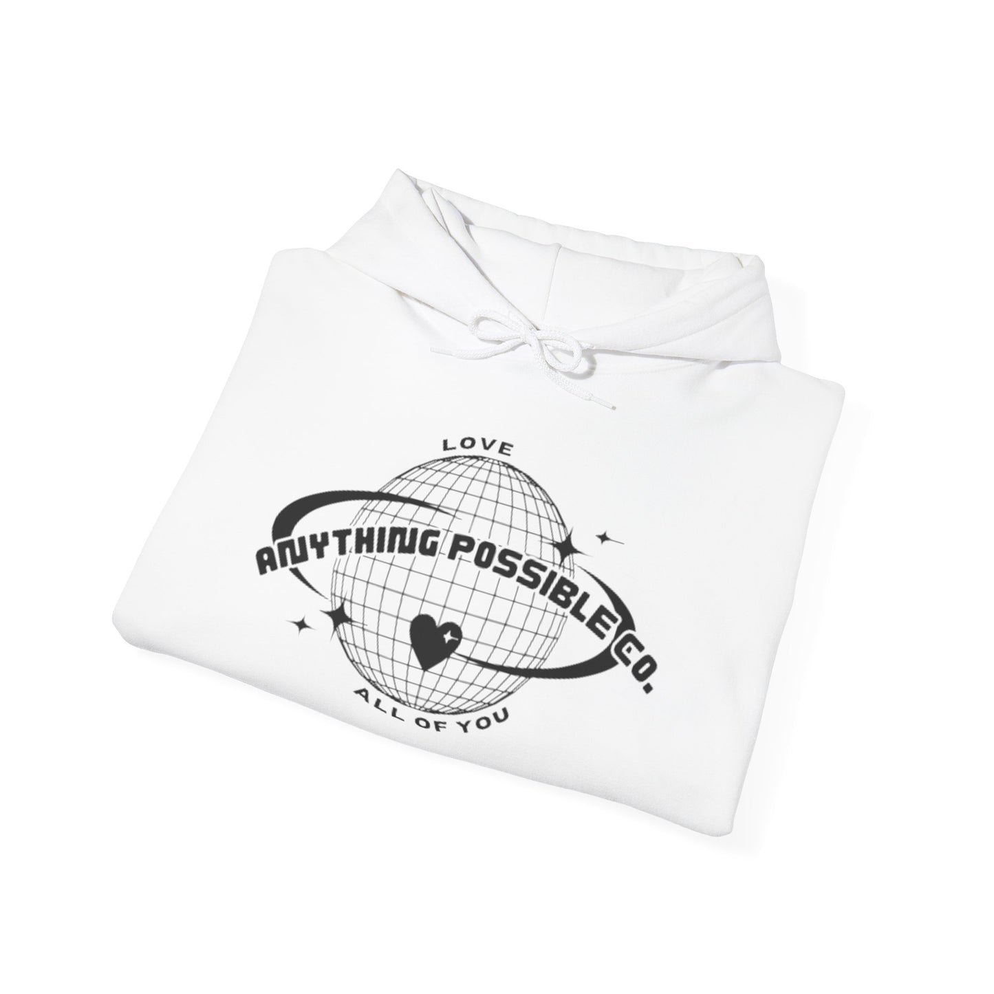 Anything Possible Co. Logo Hoodie — Inspirational Heart Globe Hoodie