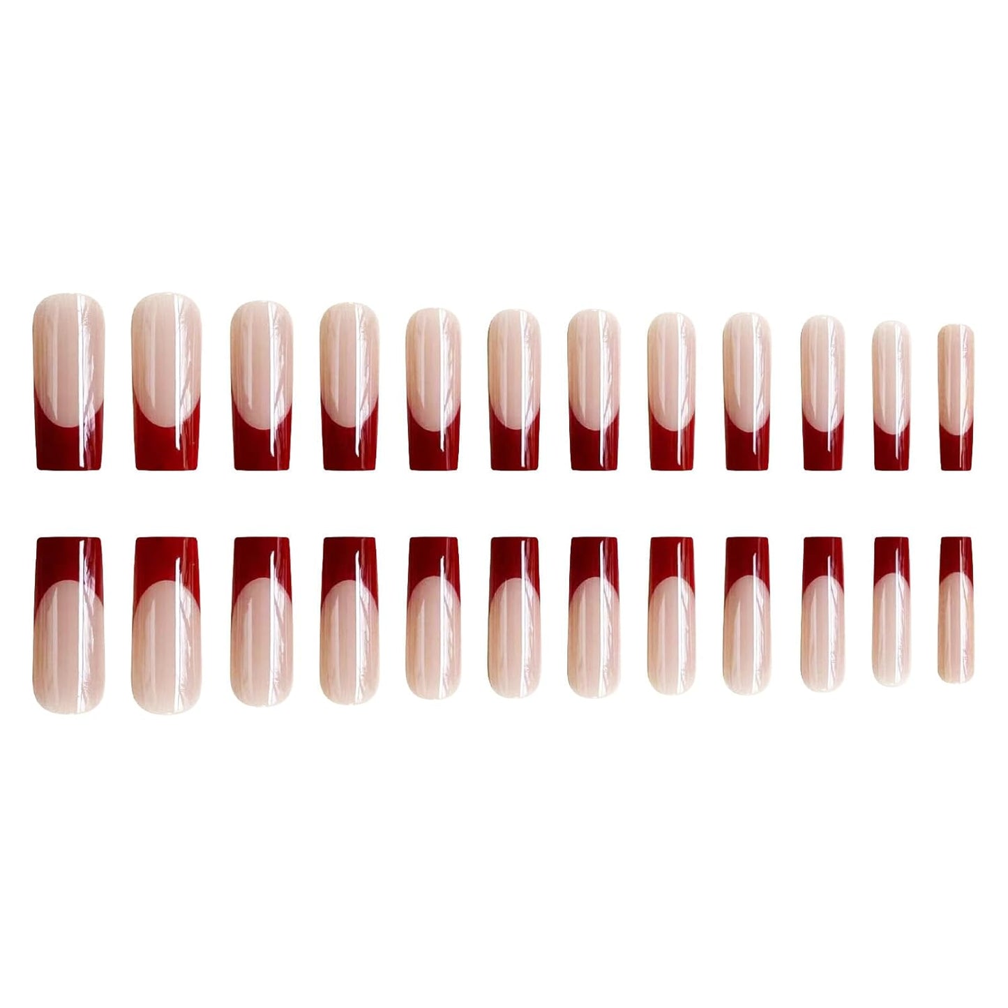 Long Square Press on Nails Red French Tip Fake Nails Squoval Glue Ons Artificial Acrylic Nail 24Pcs Glossy with Goth Design