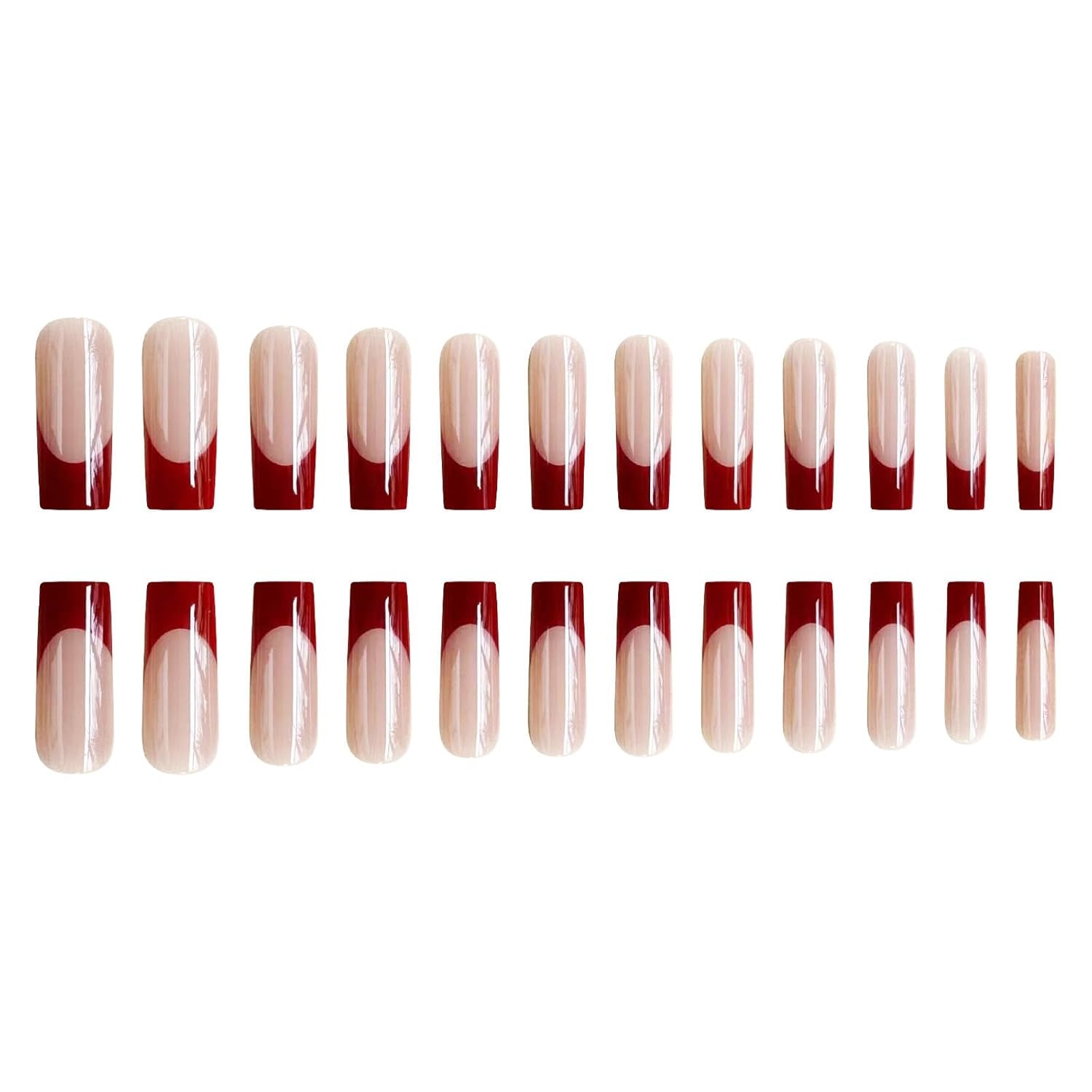 Long Square Press on Nails Red French Tip Fake Nails Squoval Glue Ons Artificial Acrylic Nail 24Pcs Glossy with Goth Design